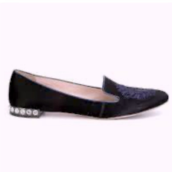 MIU MIU EMBROIDERED SLIP ON RHINESTONE LOAFER - Picture 1 of 4